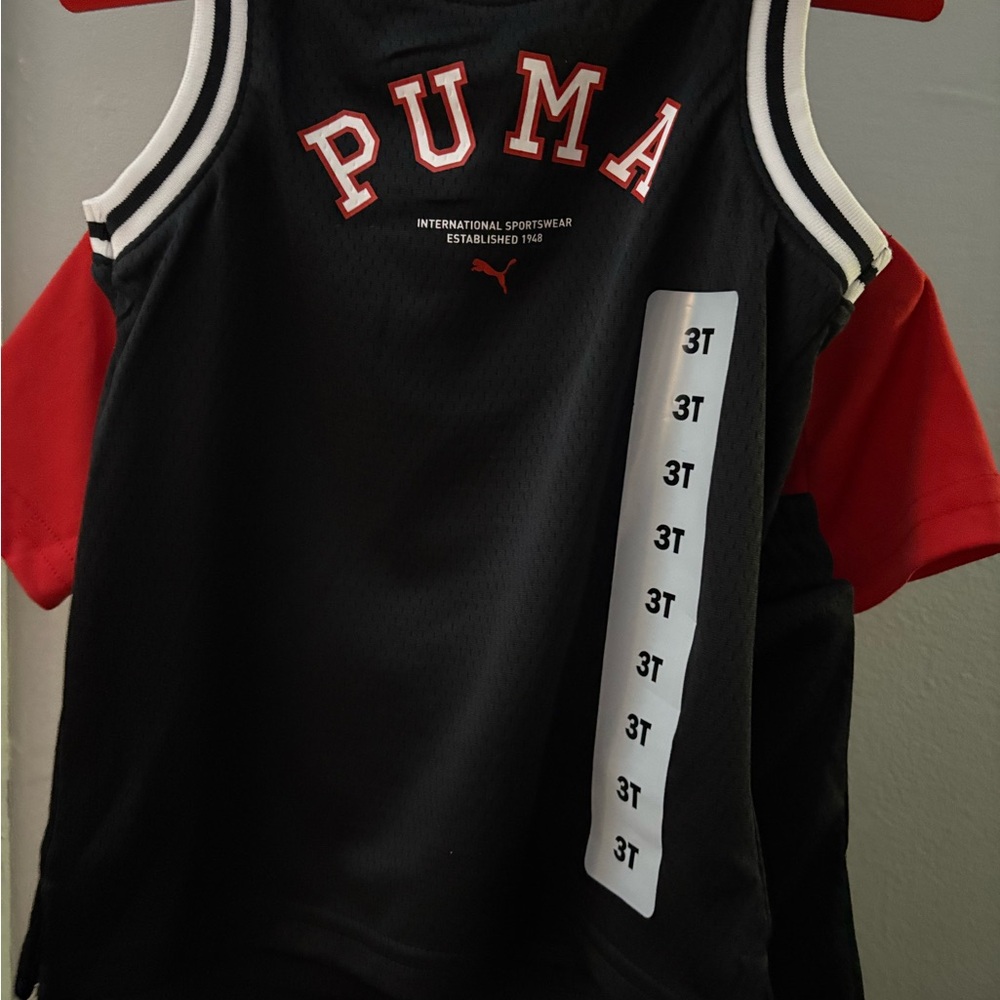 PUMA Black and White Sports Tank 3pc Short Set